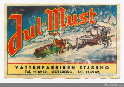 Julmustsetikett. Från Digitaltmuseum.se Mölndals stadsmuseum