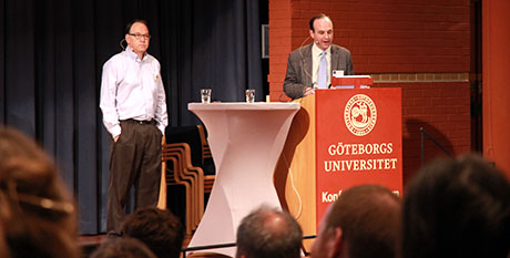 Timothy Tangherlini och Peter Leonard på konferensen i Göteborg.