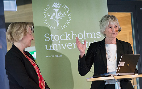 Helene Hellmark Knutsson och Pam Fredman. Foto: Anna-Karin Landin/Stockholms universitet.