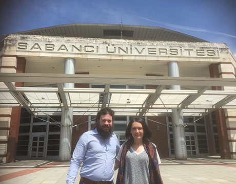 Evangelos Bourelos and Berna Beyhan outside Sabanci university