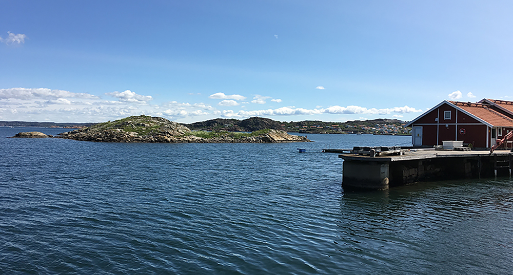 A sunny day at the archipelago. Small islands, blue sea and a red little house