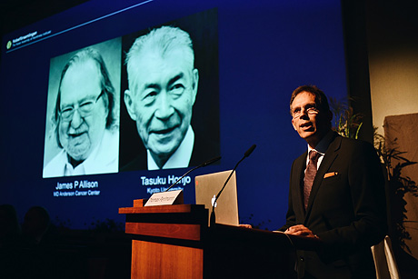 The Nobel Foundation’s Thomas Perlmann announces this year’s Nobel Laureates in Physiology or Medicine
