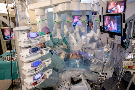 Foto av robotassisterad titthålskirurgi på nedsövd donator