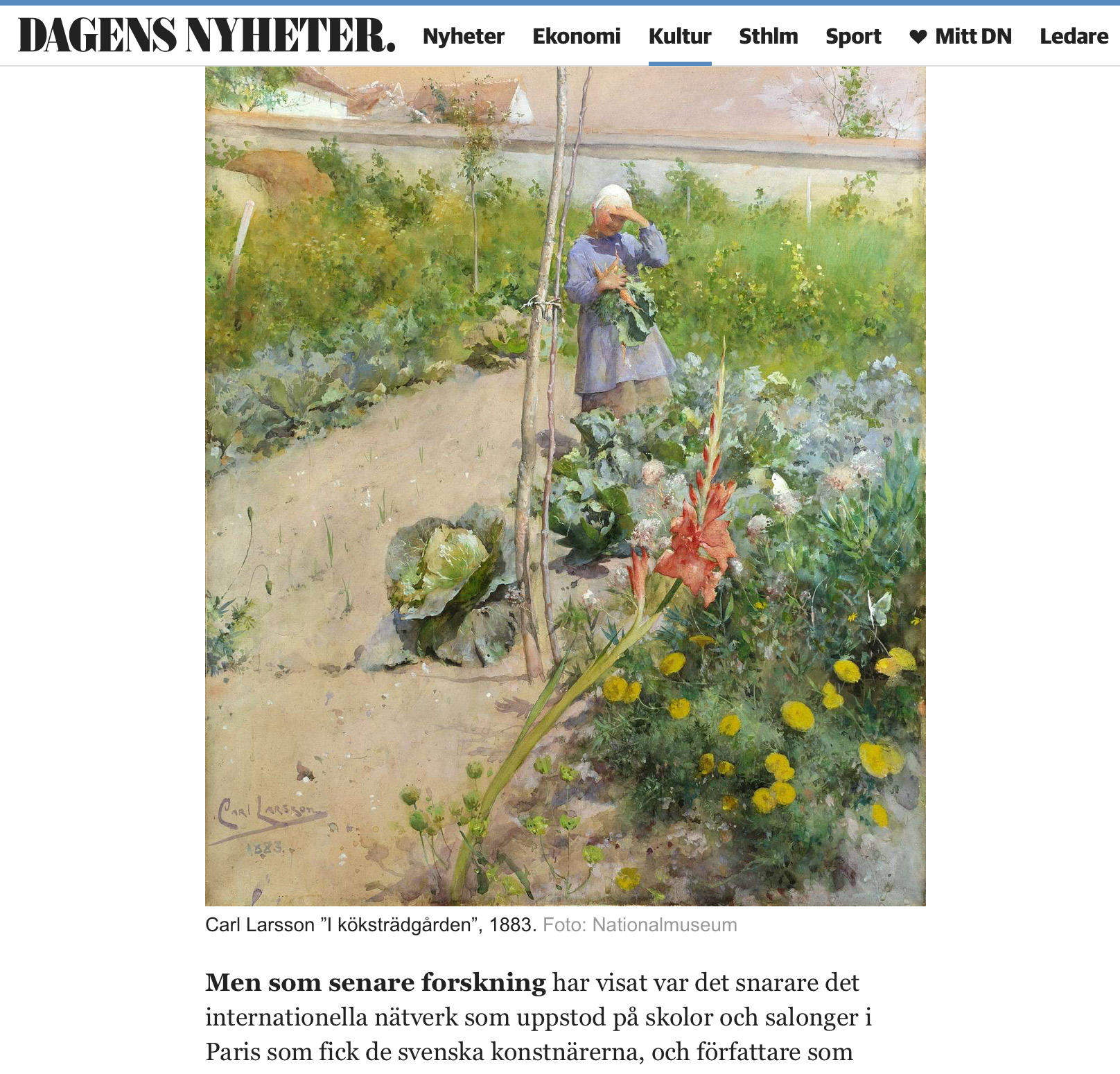 klipp av carl larssons målning i köksträdgården på DNs hemsida