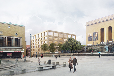En ny byggnad för Konstnärliga fakulteten planeras i Näckrosenområdet. Illustration: Tham och Videgård