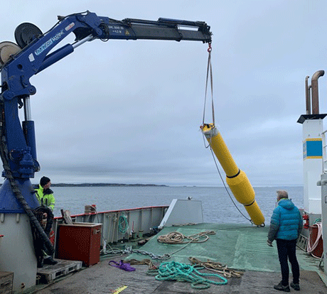 The buoy is lifted from the Koster ferry