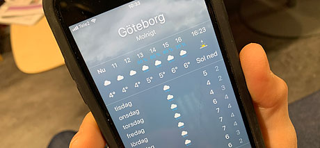 Cell phone app showing the weather forecast