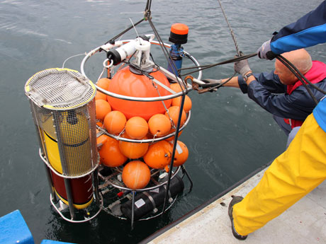 Equipment on its way down through the sea surface
