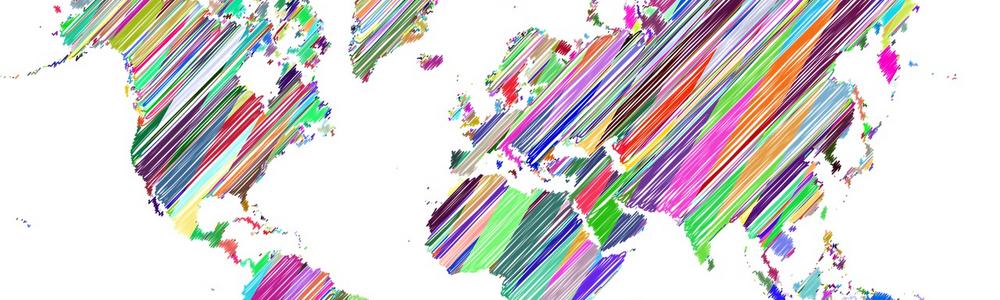 Illustration av världskartan i olika färger
