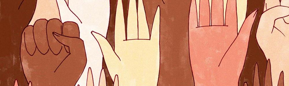 Vektorgrafik över händer och knytnävar i luften