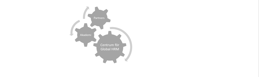Tre kugghjul som visar samarbetet partners, akademi och Centrum för global HRM