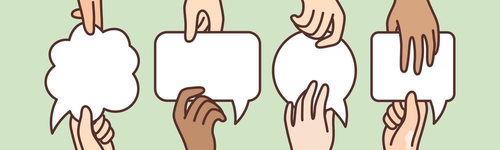 Illustrerade pratbubblor och händer