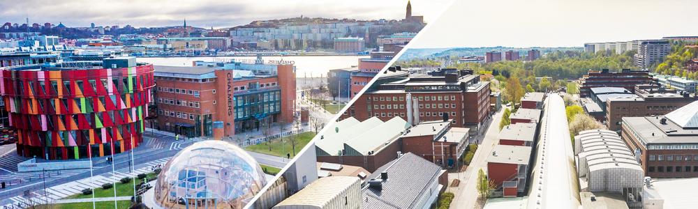 Aerial photo of Campus Lindholmen, and the entrance at Renvägen, Johanneberg