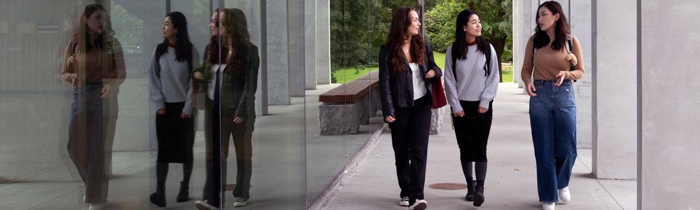 fyra studenter går och pratar