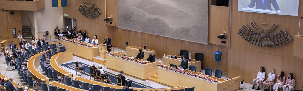 Sveriges statsminister Stefan Löfven talar vid riksmötets öppnande år 2009. 