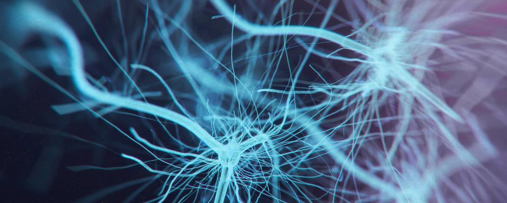 Illustration av sammankopplade neuroner med elektriska pulser
