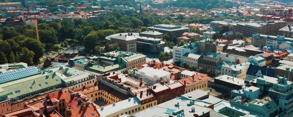 Drone view over central Gothenburg 