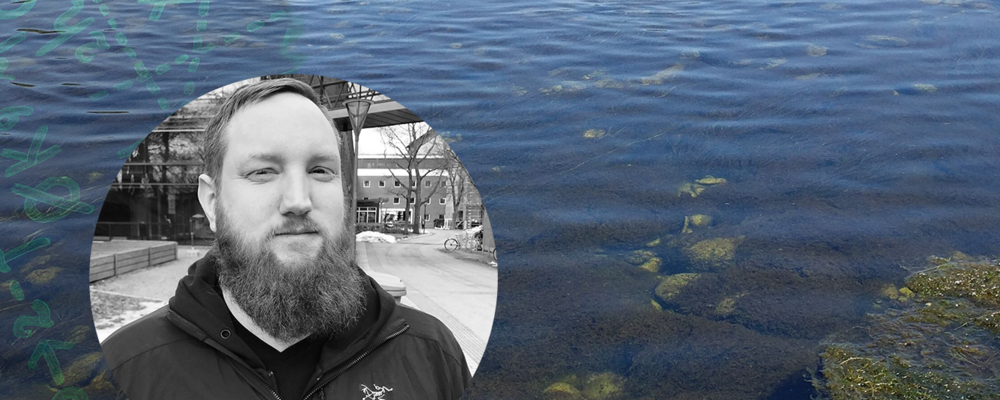 A picture of Mikael Gustavsson cut into a picture of a river