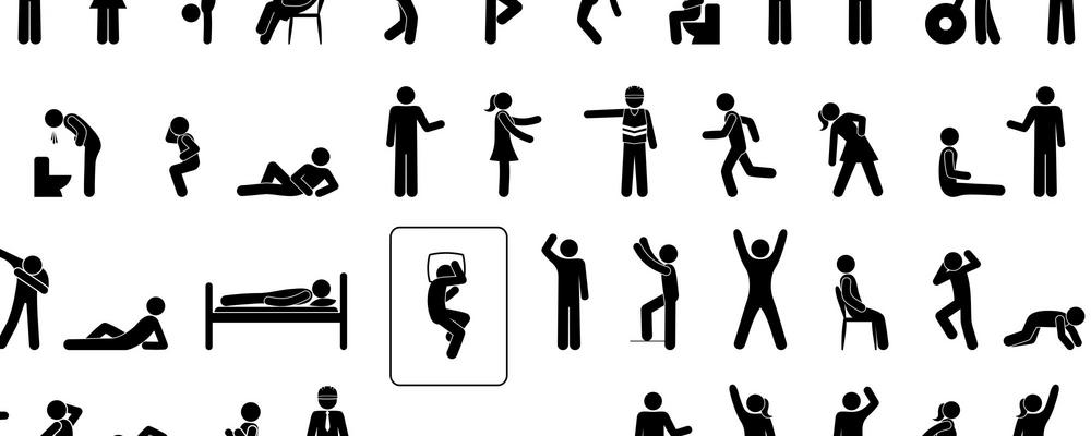 different postures and movements illustrated by human silhouettes