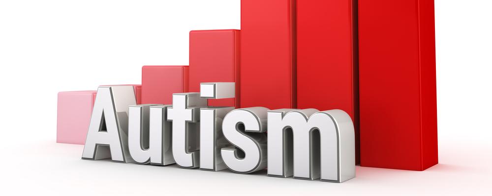 Bar chart with autism rising, red