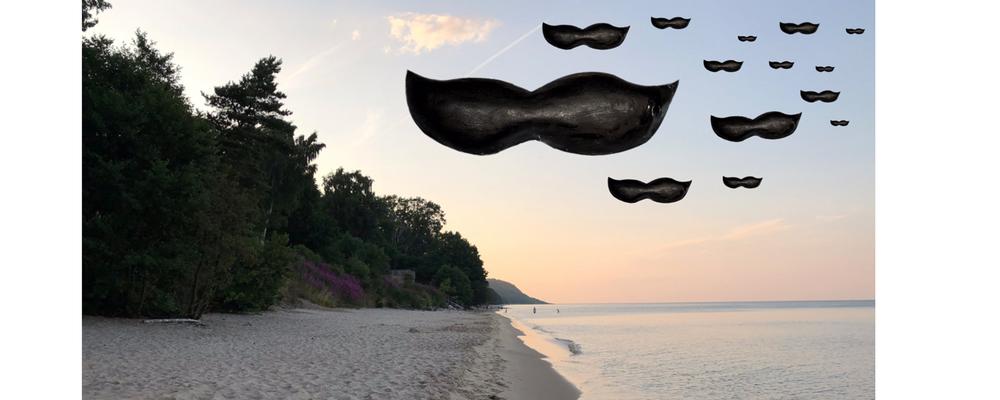 Bild över strand med tecknade mustascher