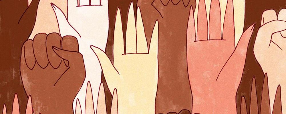 Vektorgrafik över händer och knytnävar i luften