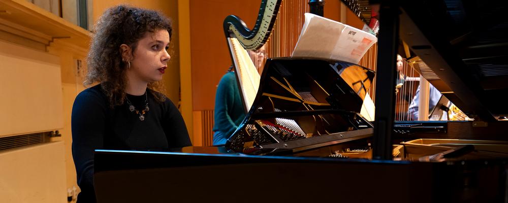 A person plays the piano