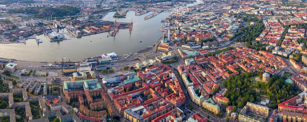 Drönarbild över centrala Göteborg