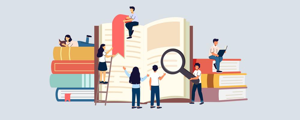 Illustration of big piles of books