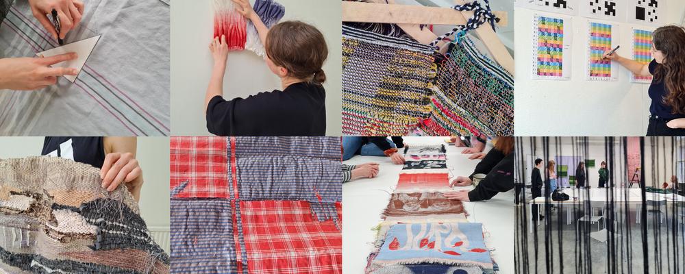 Kollage för vävmässan med olika bilder från medverkande och deras textilverk