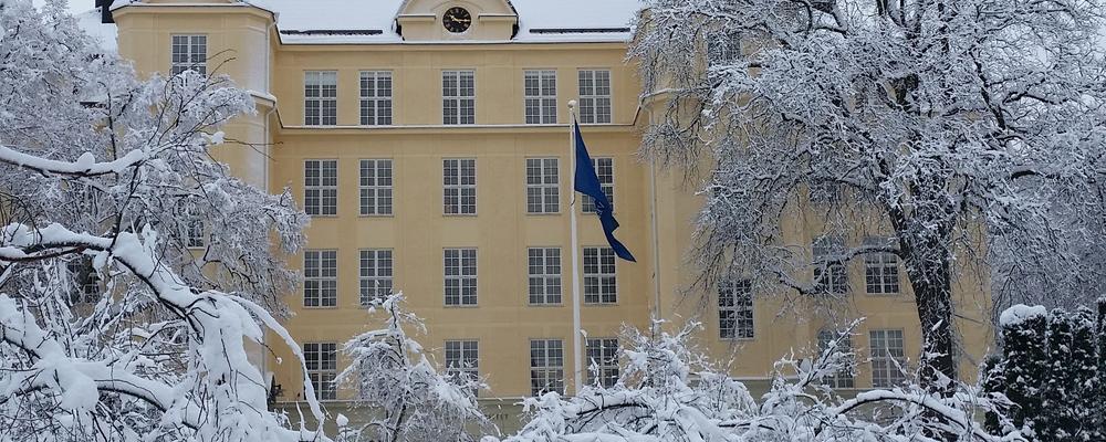Campus building in snow