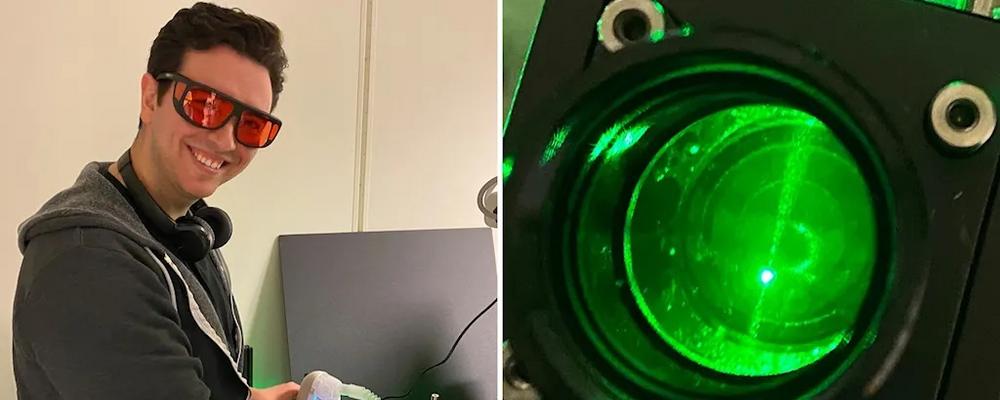 Javier Marmolejo in optical levitation lab