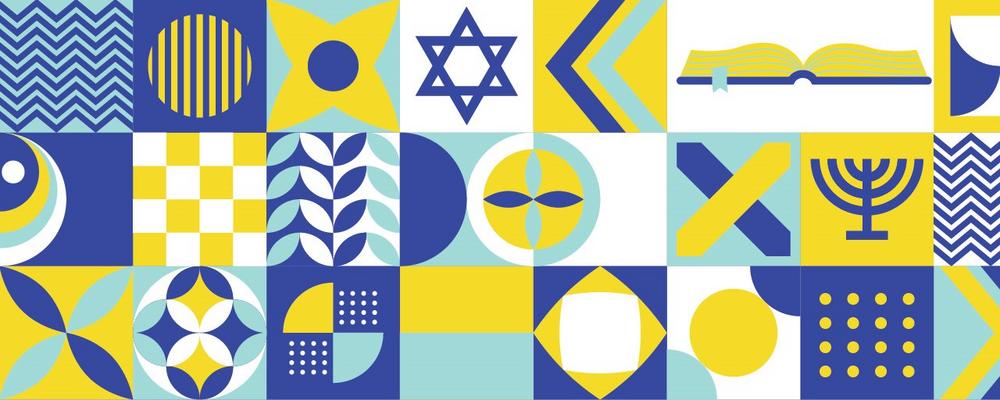 Event om judiskt kultuarv, kollage av symboler 