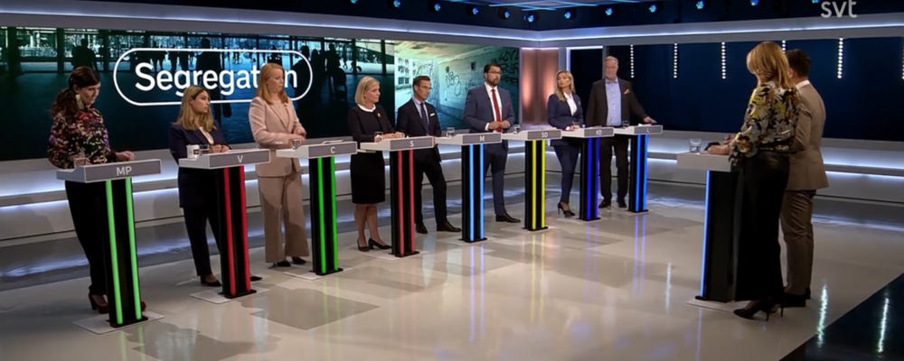 Skärmdump från SVT:s slutdebatt inför valet 2022 