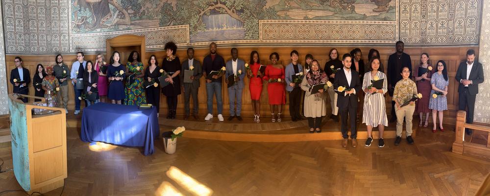 Scholarship recipients in the main auditorium in Vasaparken 