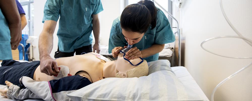 Students practice cardiopulmonary resuscitation at CTC.