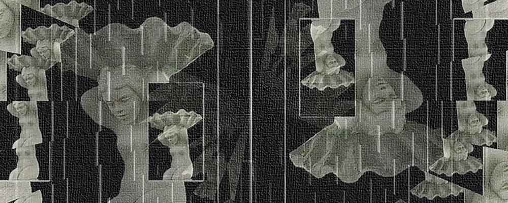 Ett collage av vita skulpturer mot svart bakgrund