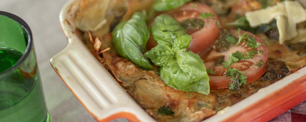 Broken lasagna med havssallat