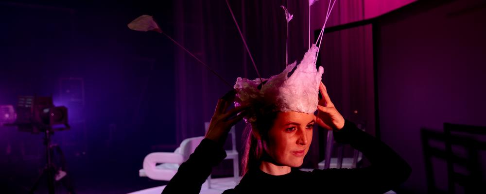 A person in an unusal hat