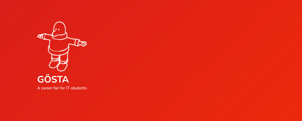 Röd banner med GÖSTAs logotyp