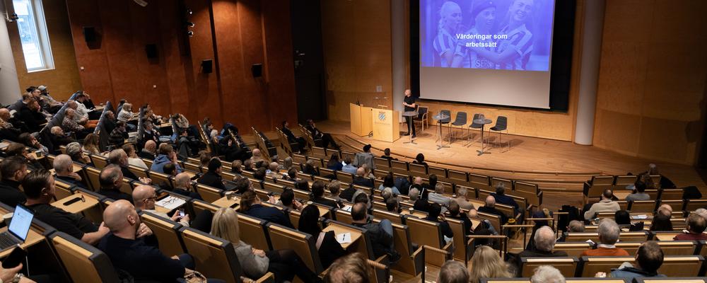 Håkan Mild talar på scen i Malmstensalen