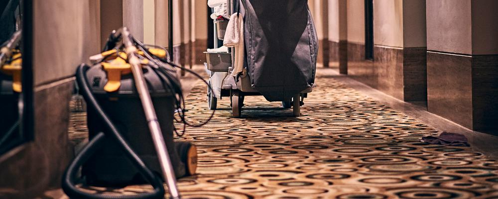 cleaning equipment in a hotel corridor