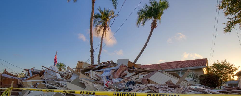 The picture shows houses in a residential area that were destroyed by Hurricane Helene.