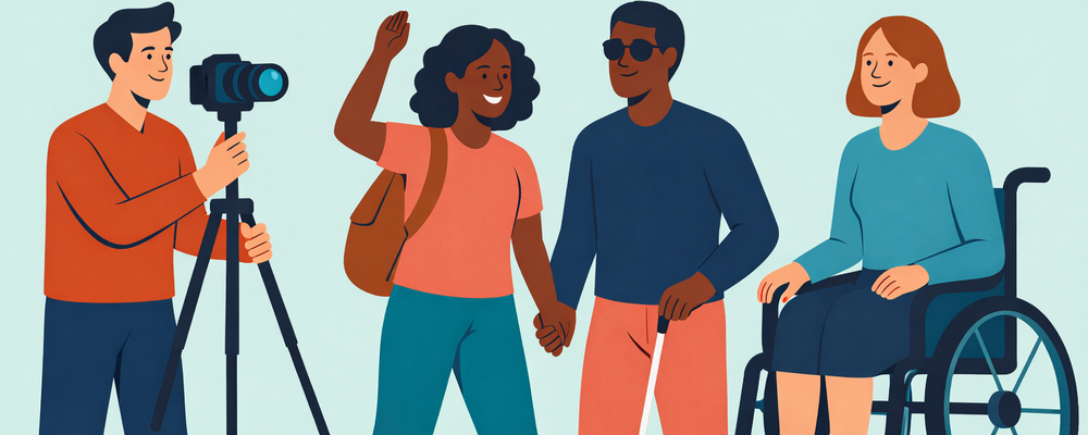 Illustration som visar på inkludering gällande hudfärg och funkationsvariation