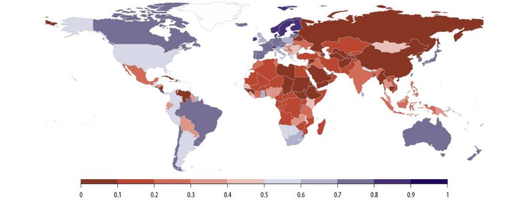 Karta över demokratins utbredning.
