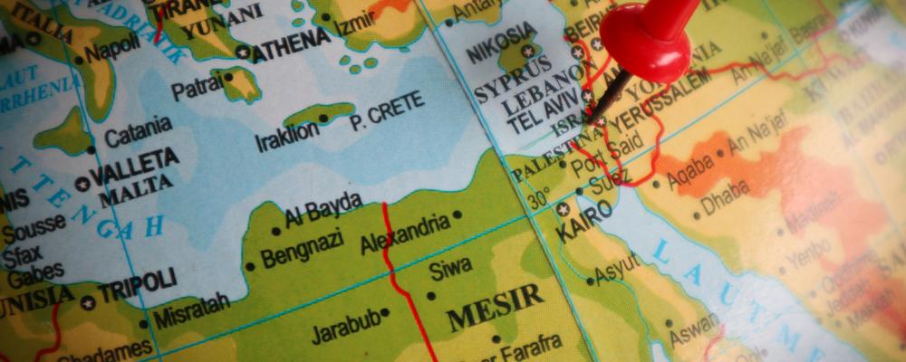 Karta över Palestina och omkringliggande länder