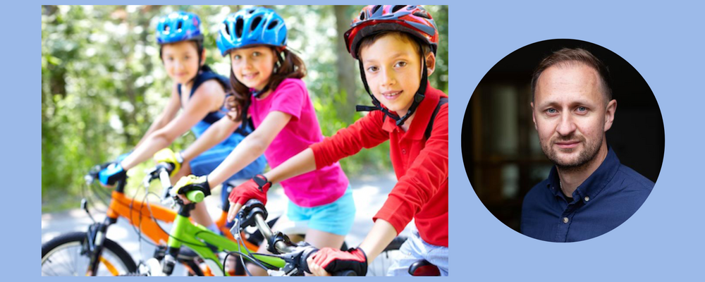 Alen Salkic and children on a bike