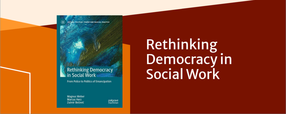 Omslagsbild av boken Rethinking Democracy in Social Work, med förlaget Palgrave Macmillan namn och Springer Nature intill.