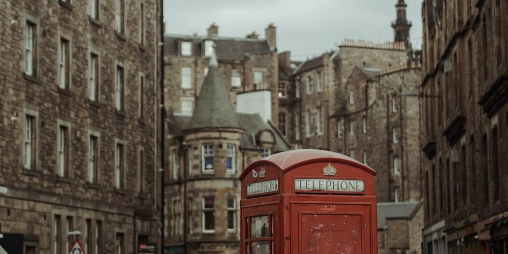 Edinburgh city streets with red phonebox