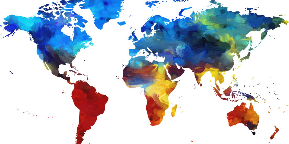 Painted coloured picture of world map